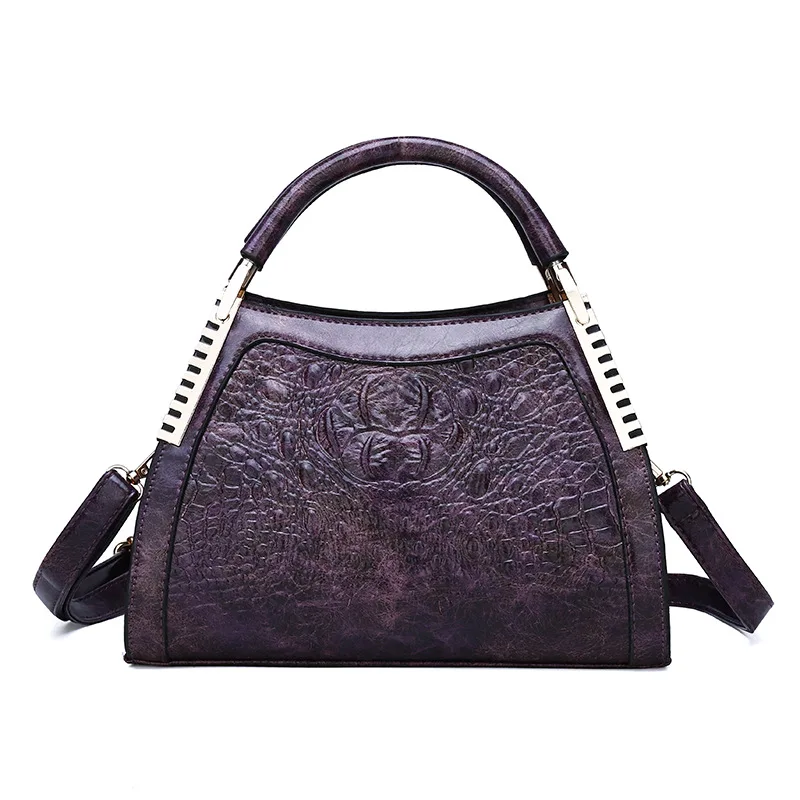 

Hot Sales 2019 New Style Europe And America Style Fashion Crocodile Pattern Metal Textured Handbag Shoulder Bag Fashion
