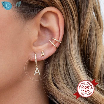 

925 Sterling Silver 26 Letter Hoop Earrings For Women A-Z Alphabet Prevent Allergy CZ Crystal Earrings Personality Jewelry Gift