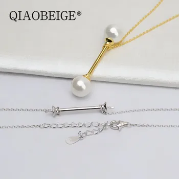 

QIAOBEIGE Fashion 925 Sterling Silver Pearl Necklace Chain with Pendant Mountings Necklace Findings Jewelry balance beam