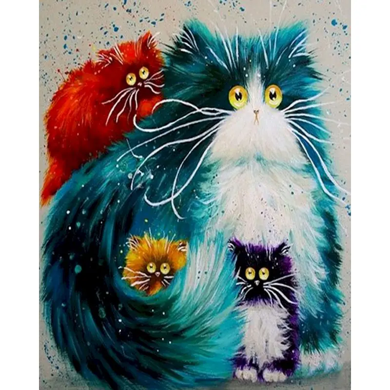 Cat in Hole Animal Canvas Picture Acrylic Oil DIY Paint Set by Numbers Kits Gift 