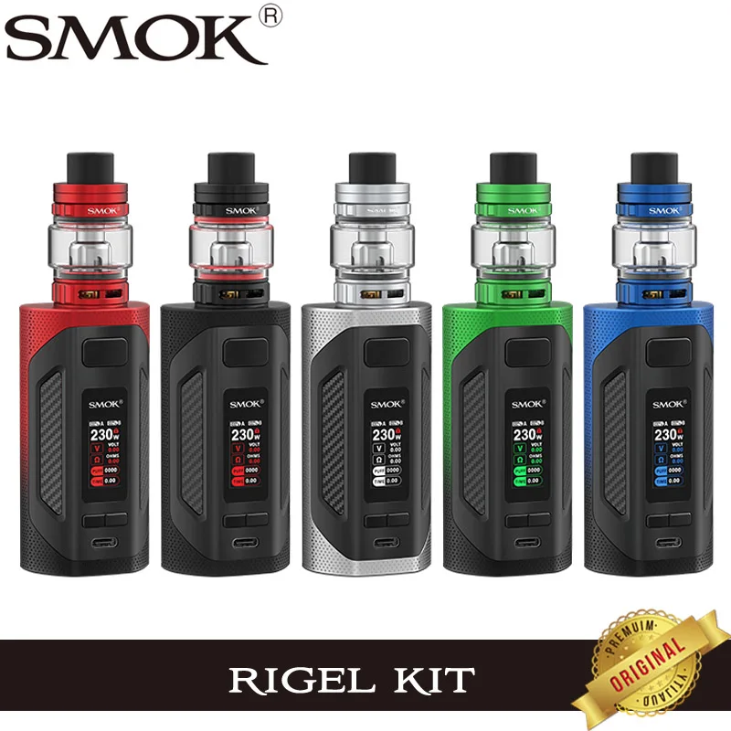 SMOK-Kit de cigarrillo electrónico Rigel Original, vaporizador con caja Rigel de 230W, pantalla TFT, 6,5 ml, tanque TFV9, bobina de malla V9
