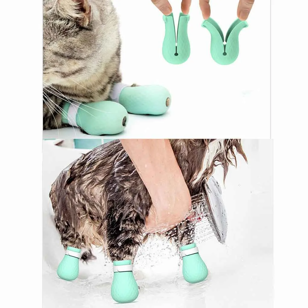 Анти-Царапины кошачьи ножные туфли силиконовые ПЭТ когти Чехлы для купания бритья 4 шт. кошачья лапа медицинский бандаж для домашнего купания# R20