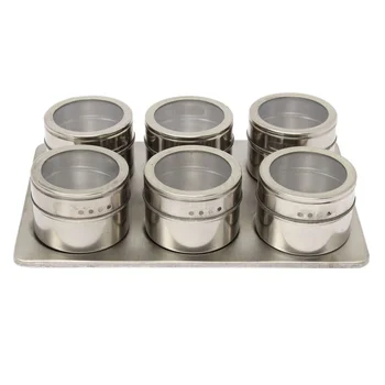 

7in1 Magnetic Spice Jar Set Rack Holder Seasonings Containers Condiments Storage Silver