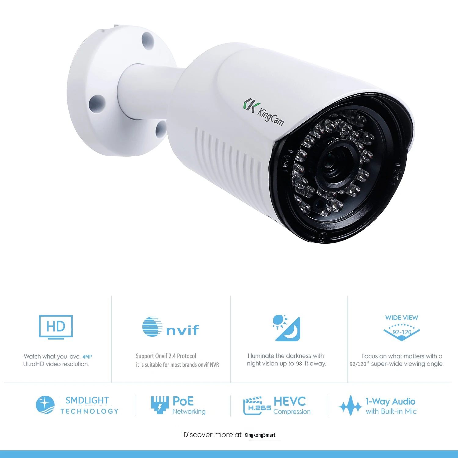 Камера видеонаблюдения Kingcam H.265 металлическая антивандальная 48 В 4 МП/1080P|camera 4mp|poe