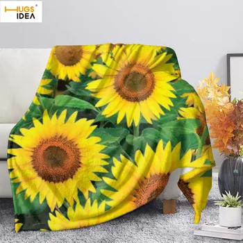 

HUGSIDEA Fahion Sunflower Print Flannel Fleece Blanket for Adult Kids Spring/Autumn Keep Warm Throw Blanket Soft Couch Cover