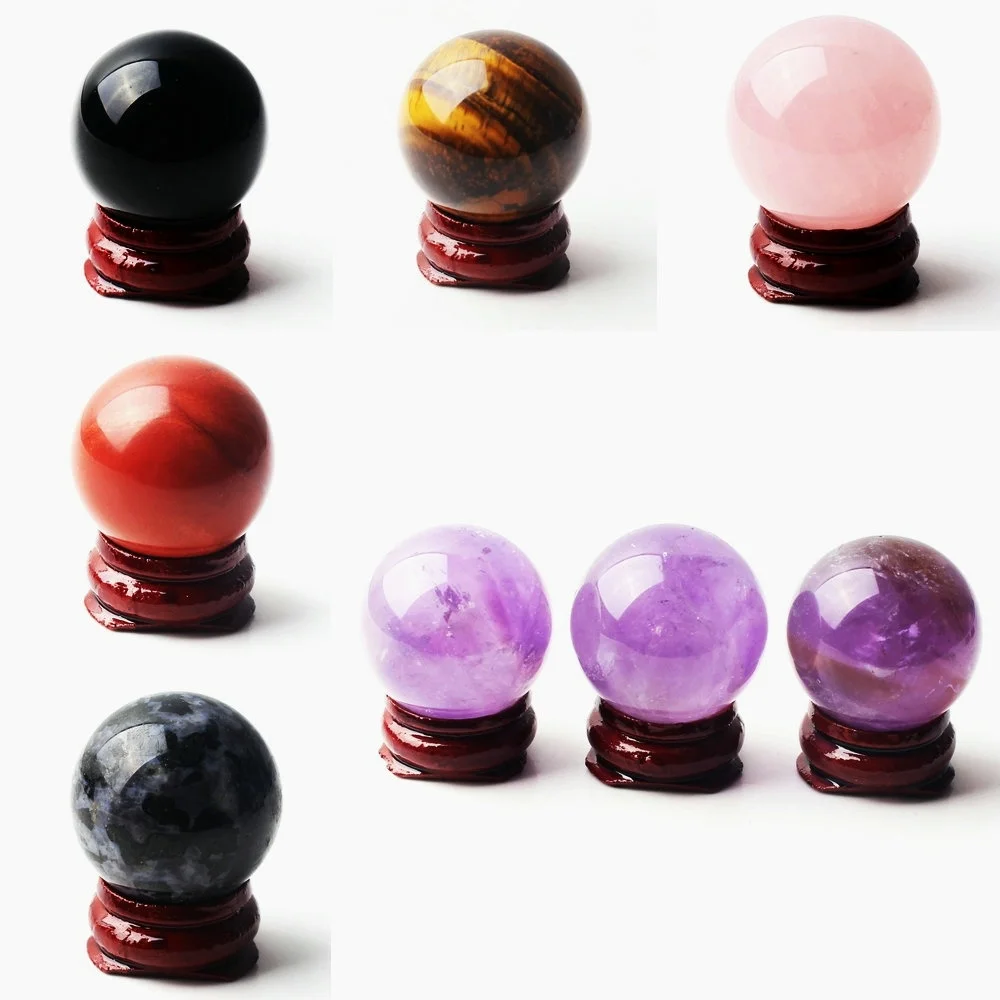 

30mm Natural Amethyst Rose quartz Rock Tiger Eye Obsidian Crystal Ball Sphere Free Pedestal Gemstone Globe Healing Home decor