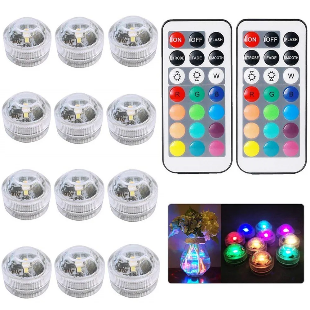 

RGB Submersible Light Battery Operated Remote Control Underwater Night Light Lamp for Outdoor Vase Fish Tank Pond Disco Wedding