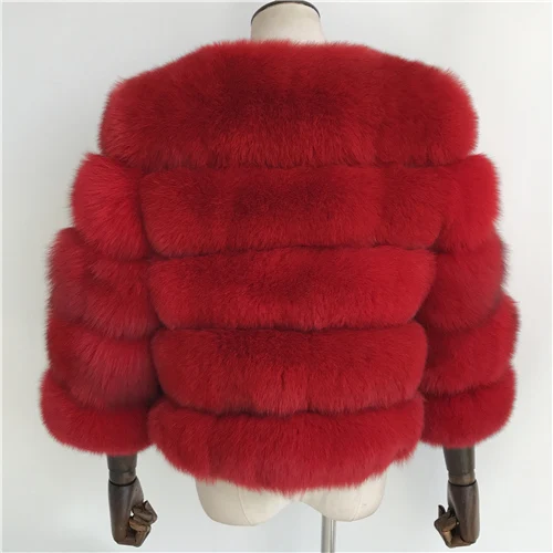 Женские пальто из натурального Лисьего меха для женщин, теплое пальто из натурального Лисьего меха, зимняя женская меховая куртка, женские цветные пальто из натурального меха - Цвет: Red