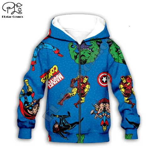 Kids zip hoodies Детские толстовки с капюшоном с 3D принтом «Железный человек» и «Marvel» Детская одежда на молнии для мальчиков и девочек, Свитшот «мстители»/«Человек-паук» - Цвет: Kids zip hoodies