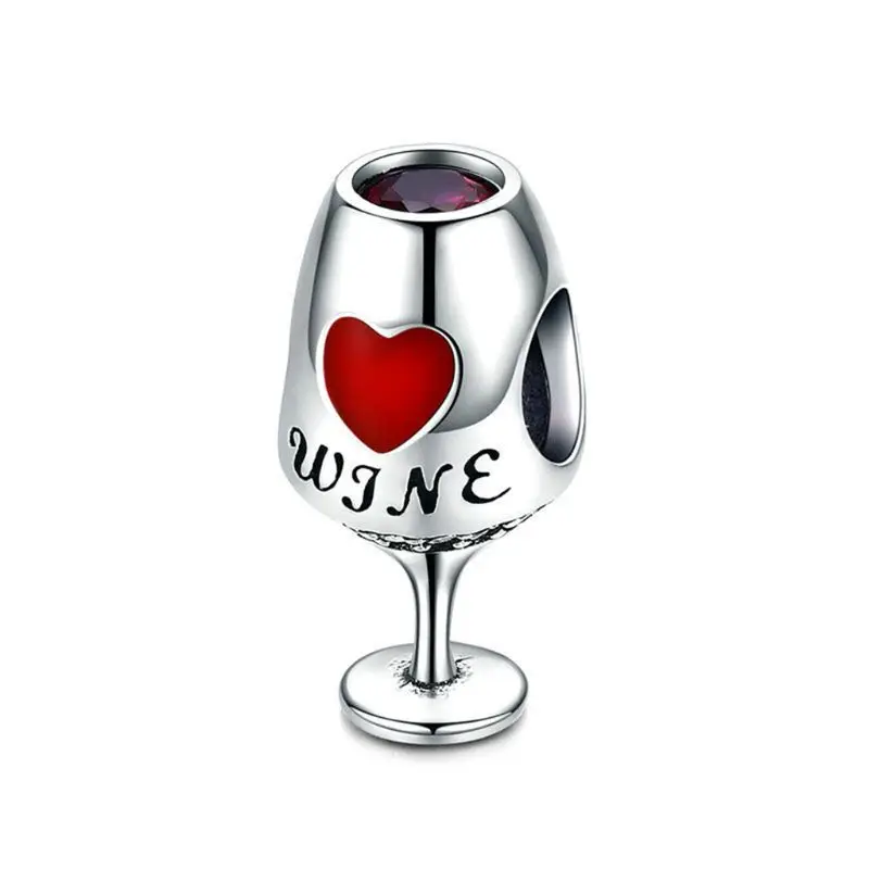 

Red Wine Glass Inlaid Zircon 925 Silver Creative Pendant for Women DIY Jewelry Making Necklace Bracelet Earrings Accessories
