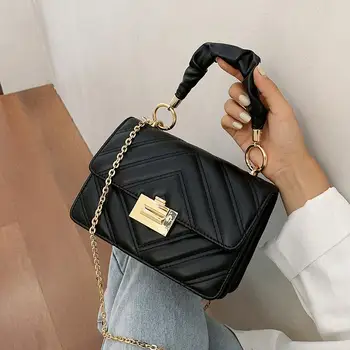 

Embroidery Thread Women Shoulder Bag Pleated Handle Women's Handbag Chain Crossbody Bags For Women Solid Underarm Women Bag New