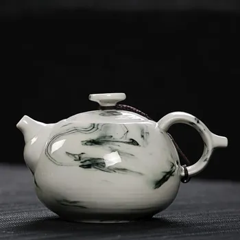 

Jade Porcelain Teapot Ink Handmade Home Office Hand-painted Chinese Style Teapot Kung Fu Black Tea Jin Jun Mei Teaware