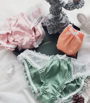 

2019 Autumn Winter New Arrival M L XL Lolita Fashion Good Satin Intimated Silk Mesh Ruffle Panties Brief Knicker Lingerie WP622