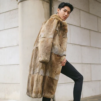 

Men's Long Winter Men Natural Rabbit Coat Warm Overcoat Real Fur Jacket Fashion Luxury Coats 1612 KJ3331