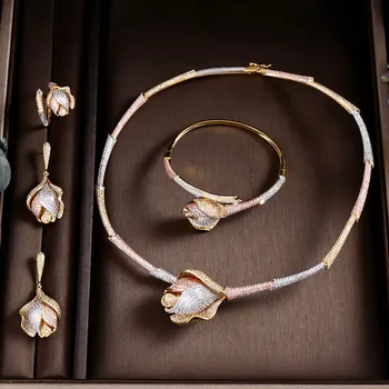 

Accking Fashion design big size 4pcs Bridal Jewelry Sets Dubai Full Jewelry Set For Women Wedding Party Accessories necklace