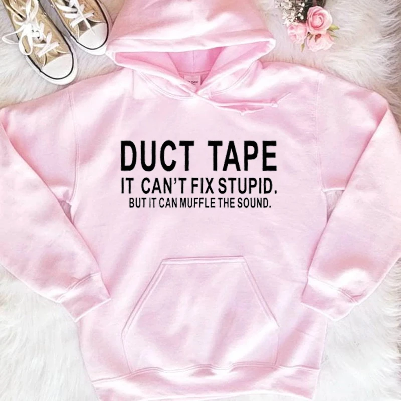 Пуловер толстовки подходят для весны и зимы Duct tap толстовки Женская мода чистый Повседневный Забавный лозунг tumblr Цитата топы-L211