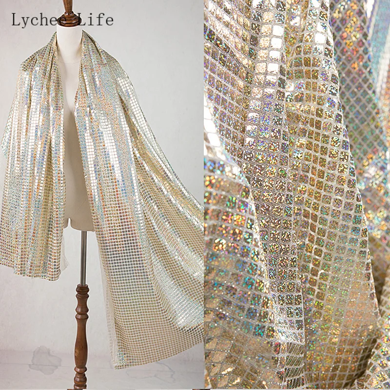 Lychee Life Imported Square Soft Mirror Cloth Fabric Laser Gold Mesh