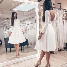 Современные арабрические короткие платья жемчужина шеи до колена с открытой спиной пляжные свадебные платья Простой сад замок Vestidoe De