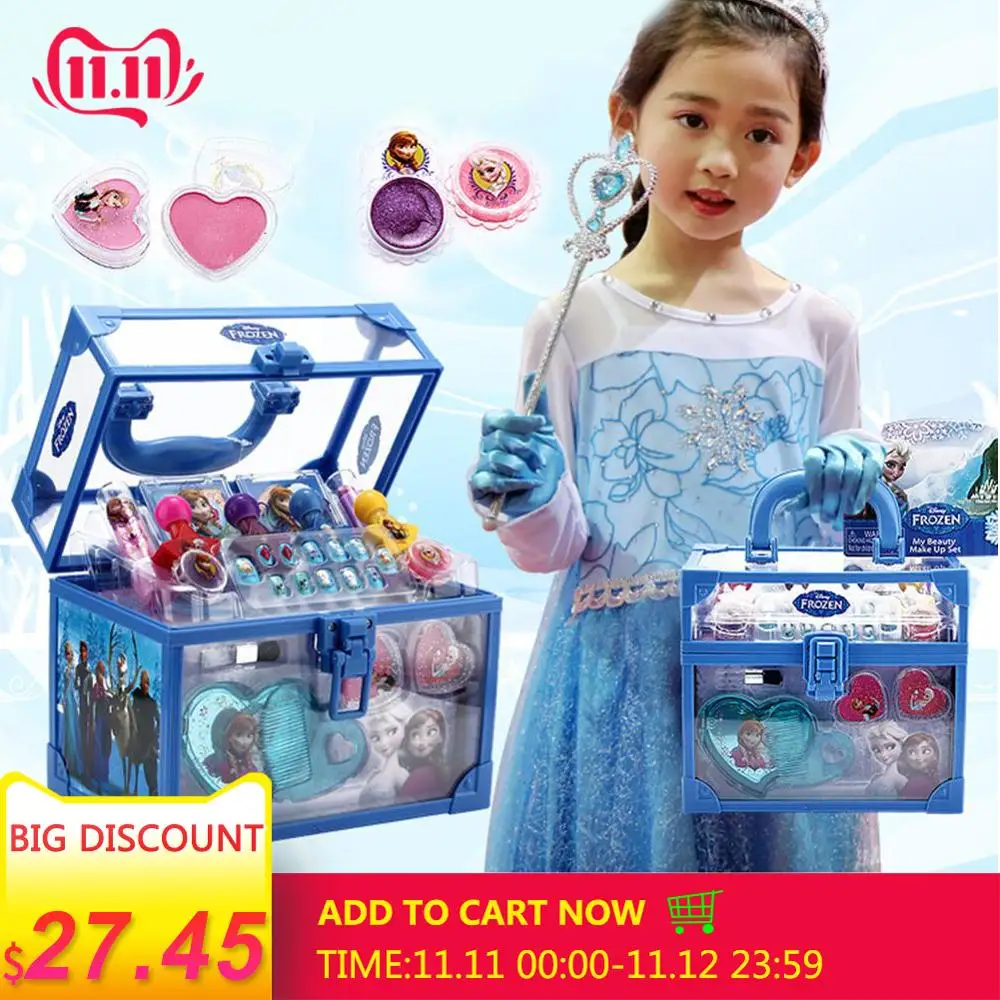 

Disney Girls Toys Washable Cosmetic Make-up Set Ice Romance Princess Makeup Case Birthday Gift Play House Toy Kids Makeup