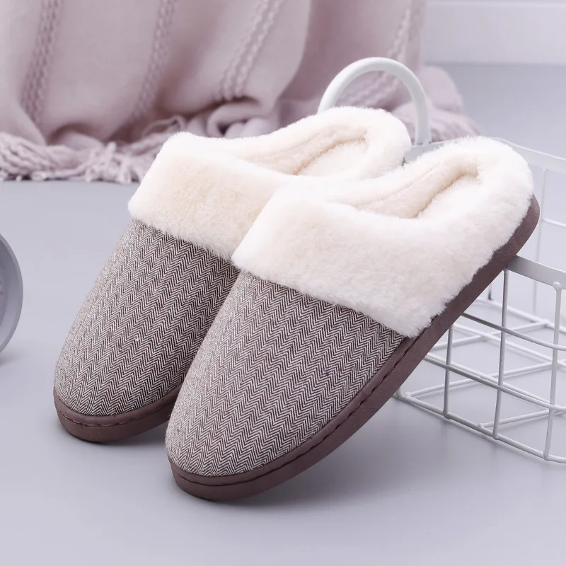 

Mntrerm 2019 New Winter Plush slippers men Round toe indoor slippers Warm Anti-slip Cotton linen Pregnant shoes