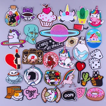 

Cartoon Unicorn Animal Patches On Clothes Embroidery Patches For Clothing DIY Iron On Patches Stripes Cute Badge On Kids T-shirt