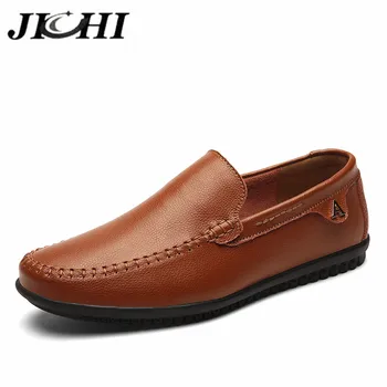 

JICHI 2020 Classic Men Leather Shoes Men Loafers Shoes Genuine Leather Comfortable Shoes Men Wear-resistant Loafers Soft Size 47