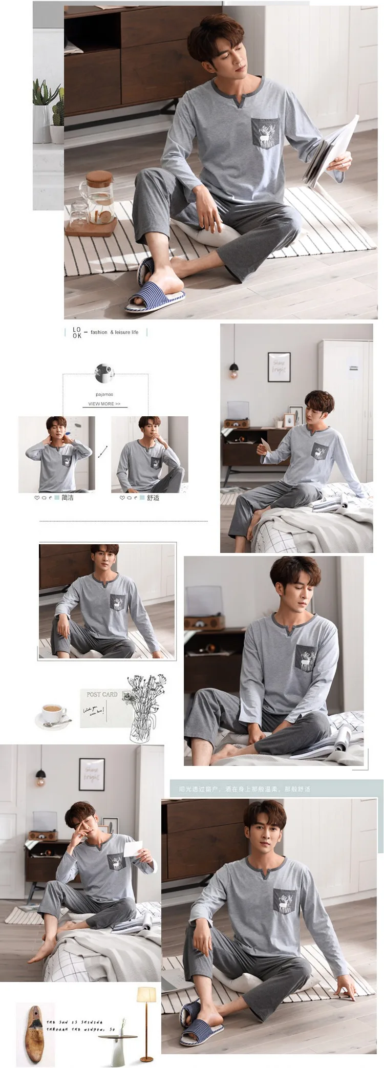 pijama para homens algodão pijamas terno de