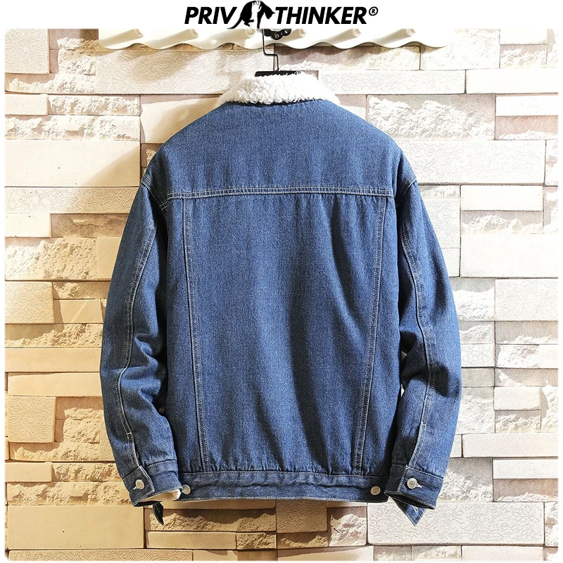 Privathinker Men Autumn Winter Thicken Warm Denim Jackets Men's Outwear Blue Hip Hop Denim Coat Male Teen Loose Tops Jacket