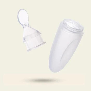 

Safety Silicone Baby Supplement Food Rice Cereal Bottles with Cover Drinker Milk Squeeze Spoon Hot Sales