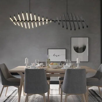 

Nordic Living room Lamp Modern Minimalist Designer Living room Kitchen Restaurant Chandelier Fishbone Shape Office Strip Light
