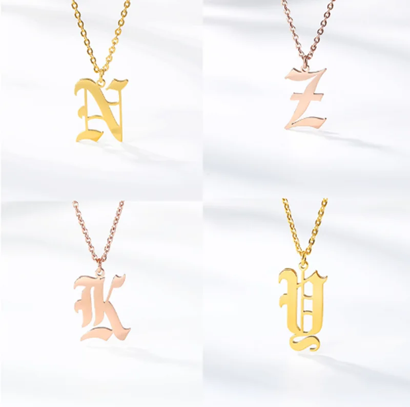 

Stainless Steel Pendant Ancient English Necklace A- Z Lettered Ancient English Charm Female Couples Christmas Titanium Steel Acc