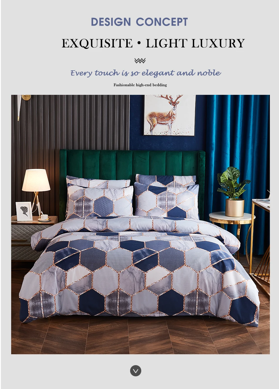 MIDSUM Luxury Bedding Set Soft Quilt Cover Pillowcases Set Geometric Printing Duvet Cover Queen Double Bed Duvet Home Textile