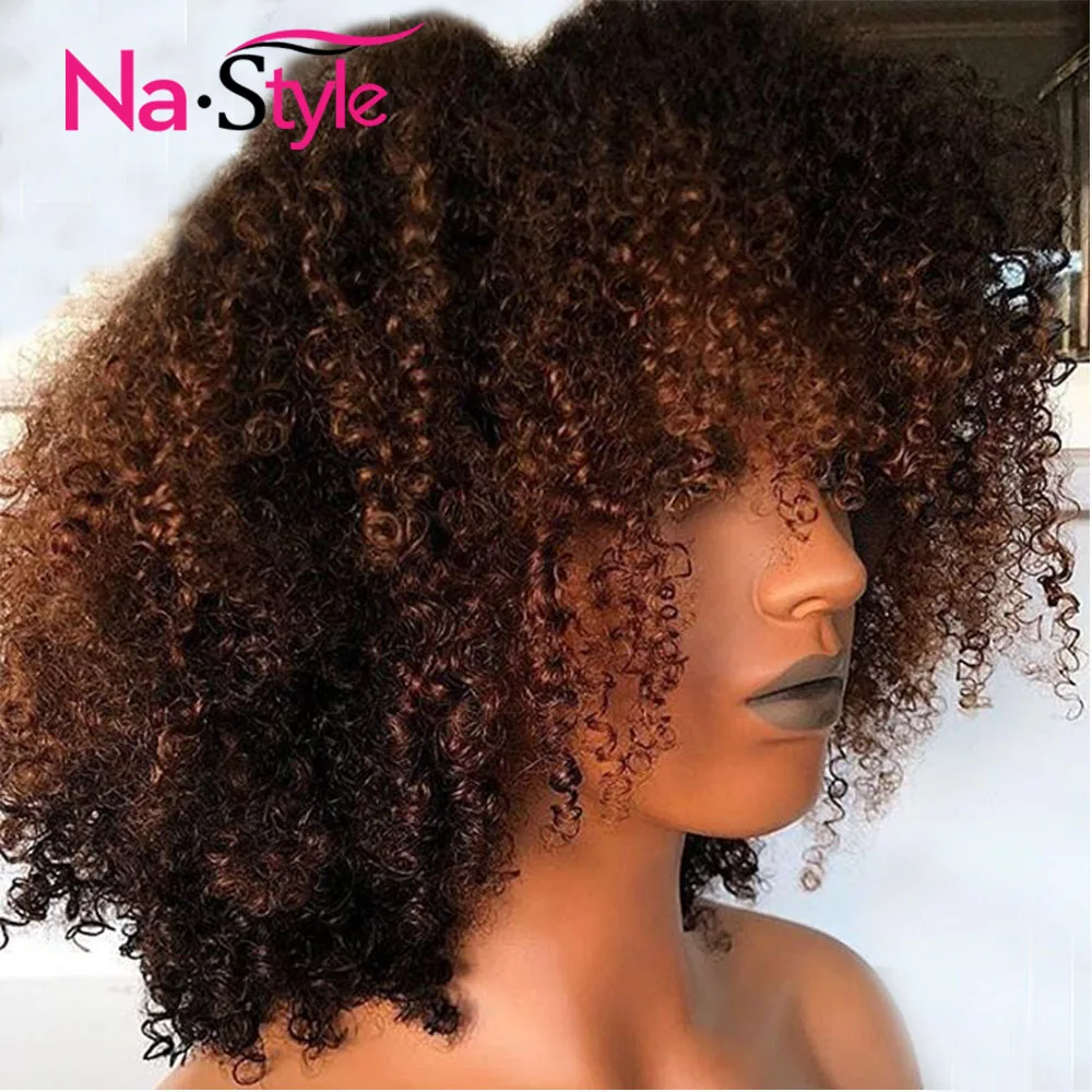 

Afro Kinky Curly Wig With Bangs 250 Density Lace Wig Preplucked 13x6 Lace Front Human Hair Wigs Honey Blonde Short Bob Wig Remy