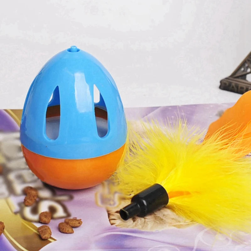 Игрушка для питомцев, кошек, котенок, Роллинг, полый барабанный шарик-игрушка для питомцев, Интерактивная утечка, мячик для еды, игрушка с пером для питомцев, кошек, собак