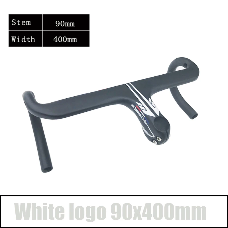 White 90x400mm TMAEX T800 углеродный Руль 28,6 мм Интегрированный руль для шоссейного велосипеда матовый черный и стволовые части велосипеда - Цвет: White 90x400mm