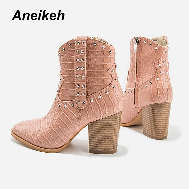 Aneikeh/ г.; осенне-зимние ботильоны с заклепками; женские заостренный кончик на высоком каблуке; женская обувь; модные пикантные полусапожки; размер 43
