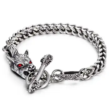 

Vintage Punk 316L Stainless Steel Wolf Bracelets For Men Jewelry Twisted Cable Crystal Bangle Mens Accessories Jungle Jewelry