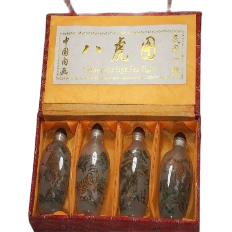 

Fine Old Chinese Unique Painting Snuff Bottle Inside Painted Tiger Painting Four Combinations
