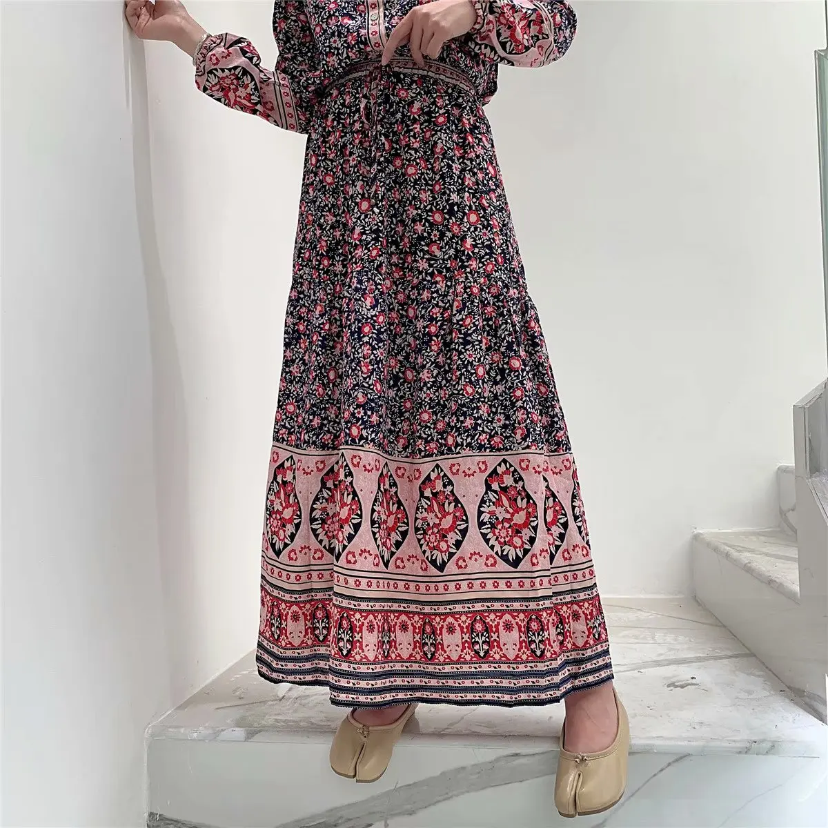 Skirt Жасмин макси юбка эластичная талия повседневные женские рубашки пляжная юбка в стиле бохо saia цветочный принт летняя юбка женская Faldas - Цвет: Skirt