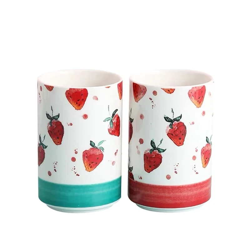 Desktop Debris Storage Jar Strawberry Pattern Brush Pen Storage Holder Makeup Cotton Swab Storage Box Ceramic Craft Decor
