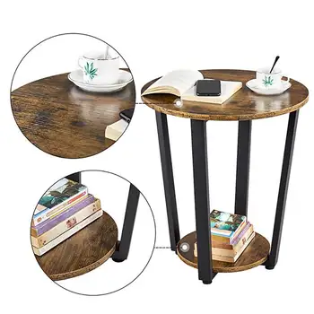 

Tea Table Industrial End Table For Office Coffee Table Wooden Round Shelf Small Table Movable Bedroom Living Room Furniture