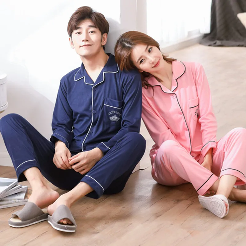 

2019 Autumn Couples 100% cotton Pajamas Sets for Women Long Sleeve Pyjama Sleepwear Men Loungewear Pijama Homewear Home Clothing