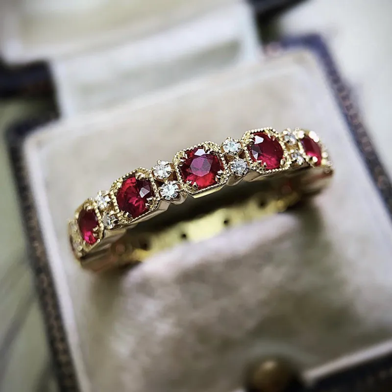 WUKALO-Anillo de boda de cristal rojo para mujer, Color dorado, regalo de boda, joyería, envío directo