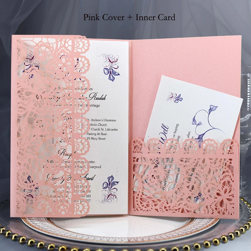 Cover And Inner Card 1 шт. элегантная лазерная резка свадебные пригласительные открытки на заказ визитная открытка с открытка RSVP Свадебные украшения вечерние принадлежности - Цвет: Cover And Inner Card