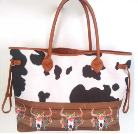 cow with skull Персонализированные леопардовые и коровьи полосы Tote, женские холщовые Serape Bullskull Дизайн Tote с подкладкой из ПУ ручка планки DOM1091226 - Цвет: cow with skull