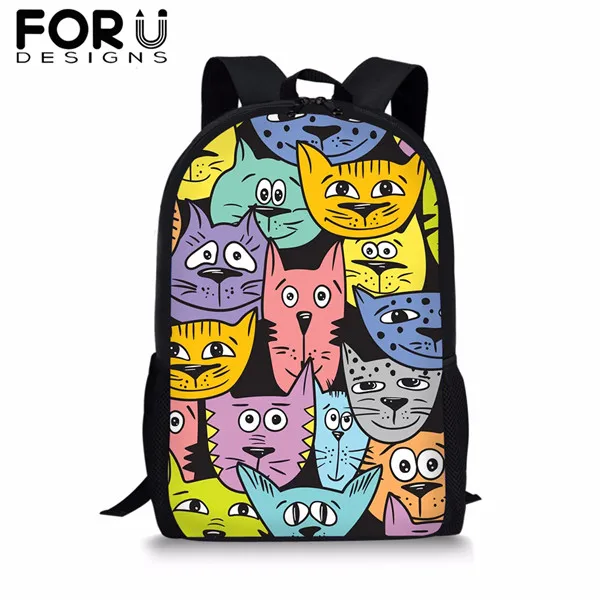 FORUDESIGNS/Сумка для начальной школы, для девочек-подростков; детские школьные рюкзаки кавайный мультипликационный котик рюкзак для мальчиков-подростков 16 дюймов Сумка - Цвет: CDGX1670C