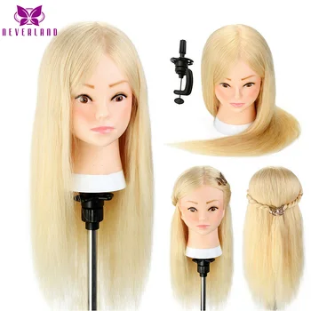 

22"100% Real Human Hair Girl Training Mannequin Head for Hairstyles Salon Hairdressing Wig Model Heads Doll Hairdressers