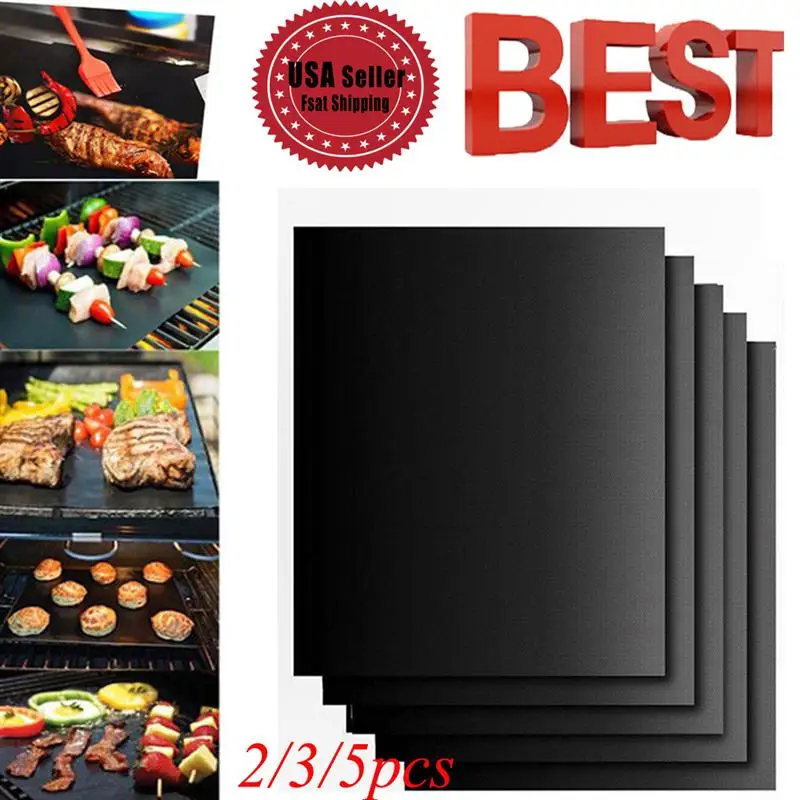 8pcs BBQ Oven Grill Mat Heat Resistant Non-Stick BBQ Grill Sheet Oven Pan Liners Baking Pad Mat