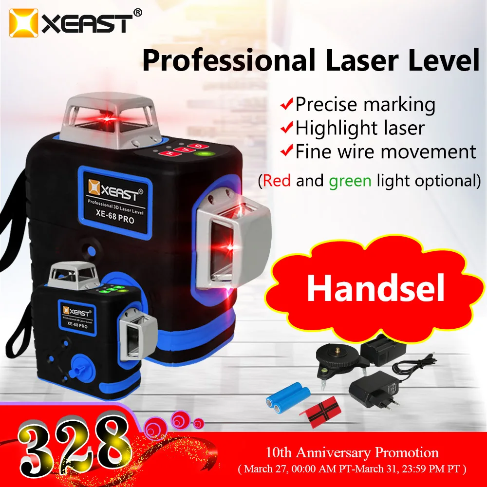 XEAST XE-68R Pro poziom lasera 12 linii poziom 3D samopoziomujący 360 poziome i pionowe Super mocny czerwony z dalmierzem XEAST XE-68R Pro poziom lasera 12 linii poziom 3D samopoziomujący 360 poziome i pionowe Super mocny czerwony z dalmierzem