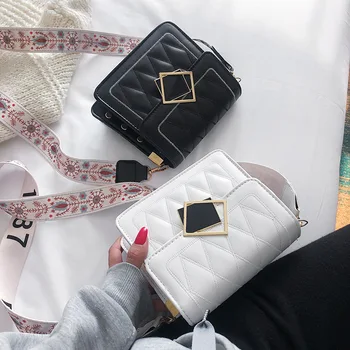 

Fashion Women Shoulder Bag Cross-Body Bag Leather Pack Rhombus Floral Strap Portable Square Inner Pocket Detachable Buckle Pack